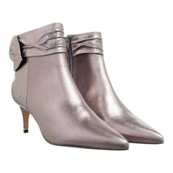 Ted Baker Silver Gunmetal Yona Suede Bow Detail Ankle Boots Size 37 US 6.5-7 New